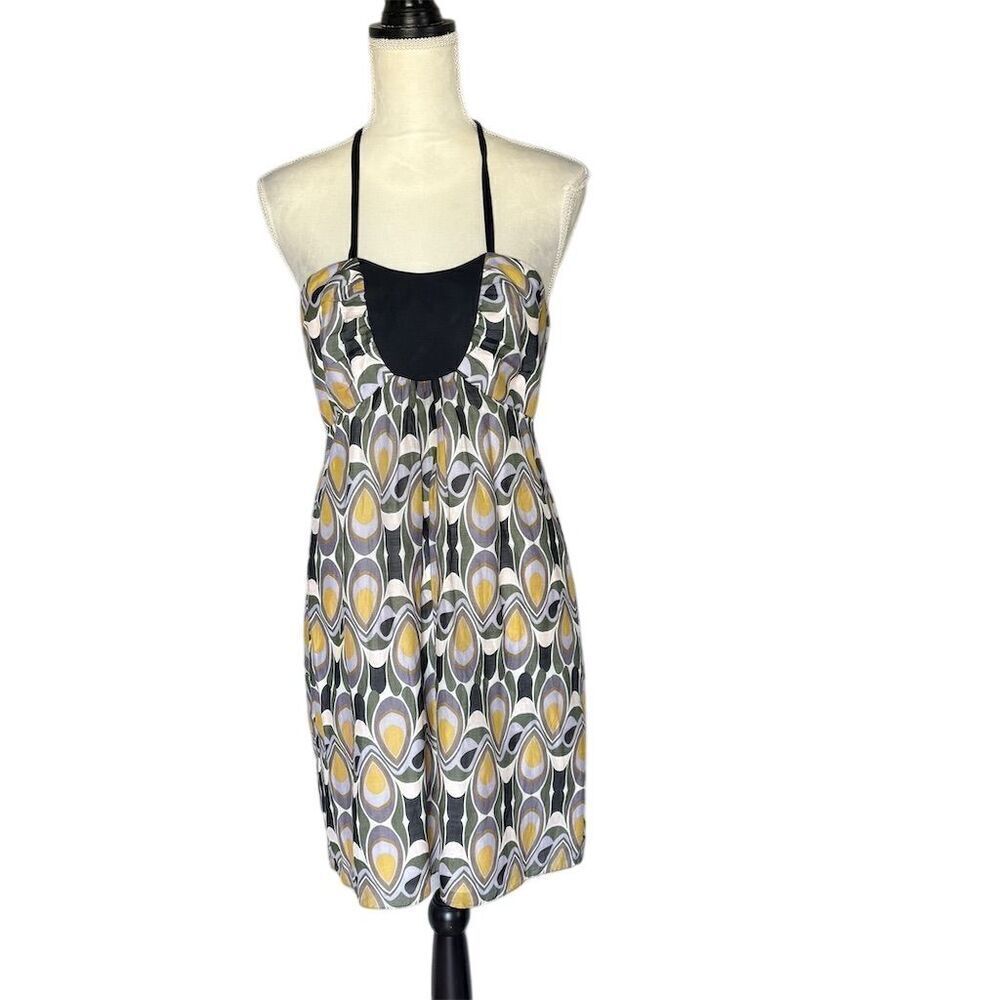 Vtg Milly of New York Silk Blend Halter Dress Size 10 Geometric Party Cocktail